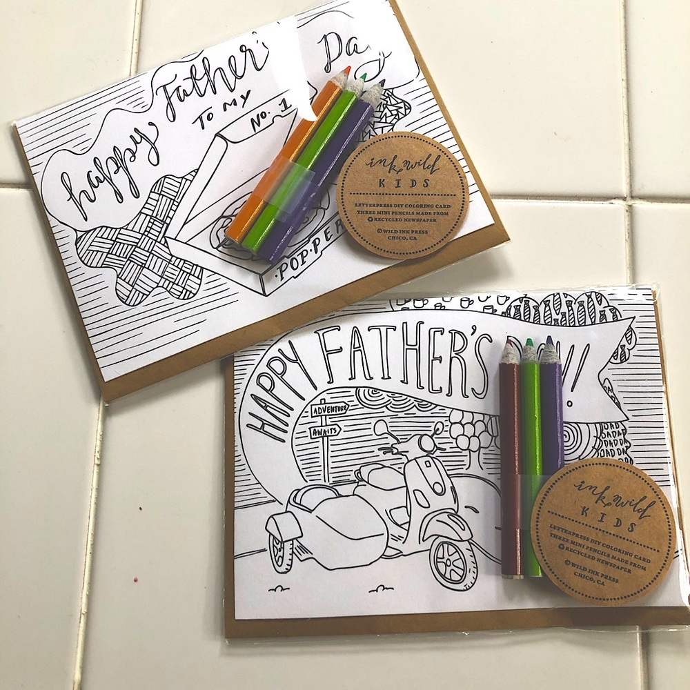 NWT Two Fathers Day cards with envelopes and pencils, DIY coloring cards